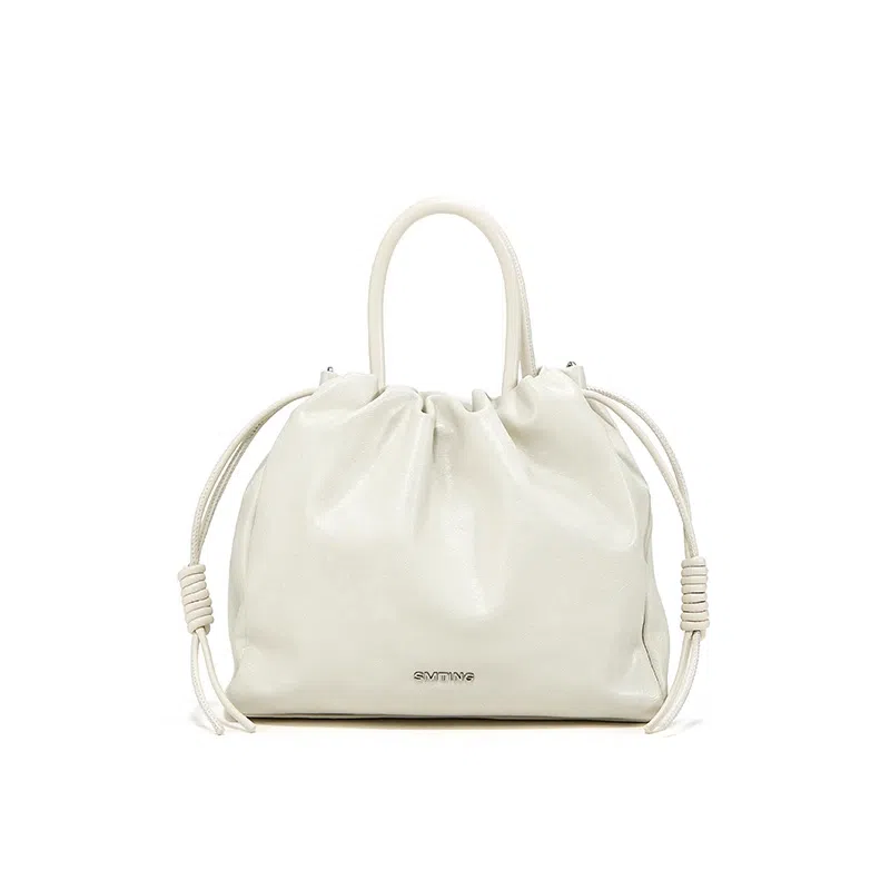 西木汀 高级感小众设计轻便百搭 牛皮 单肩斜挎手提包 女款 奶白色/深邃黑