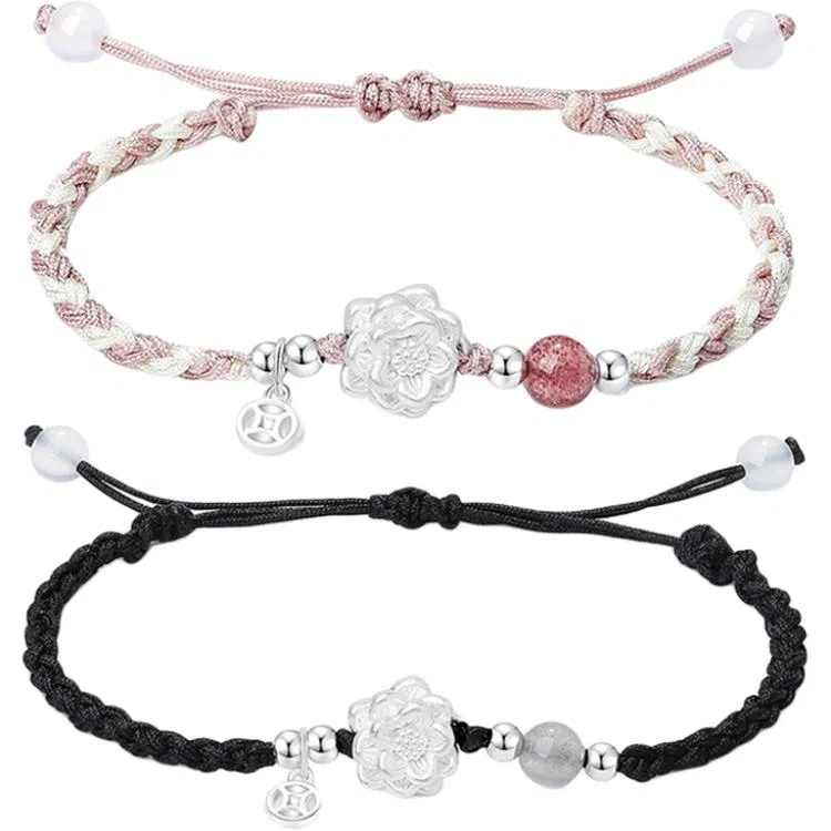 【S999足银|好运莲莲】 七七银饰 莲花 新中式国潮高级感 复古简约百搭 朵朵有钱花 气质高级 时尚小众  银 手绳 男女同款情侣款