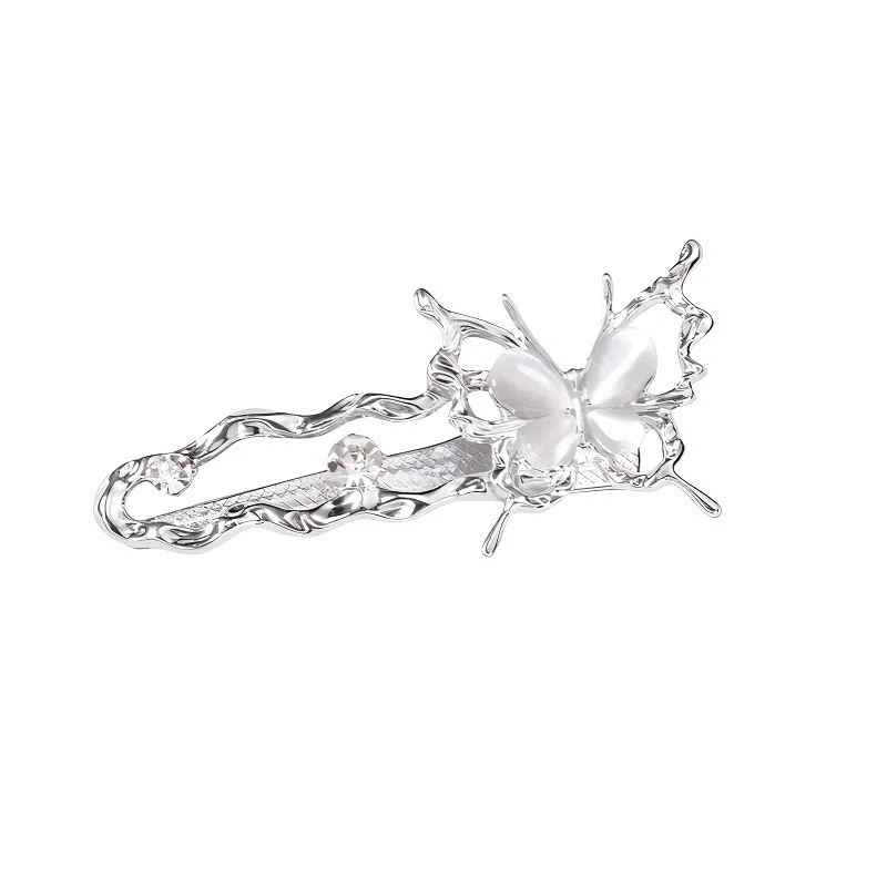 丹琴 高级感银色蝴蝶边夹 小众设计液态清冷感鸭嘴夹前额侧边刘海夹子发卡发饰 合金 发夹 女款