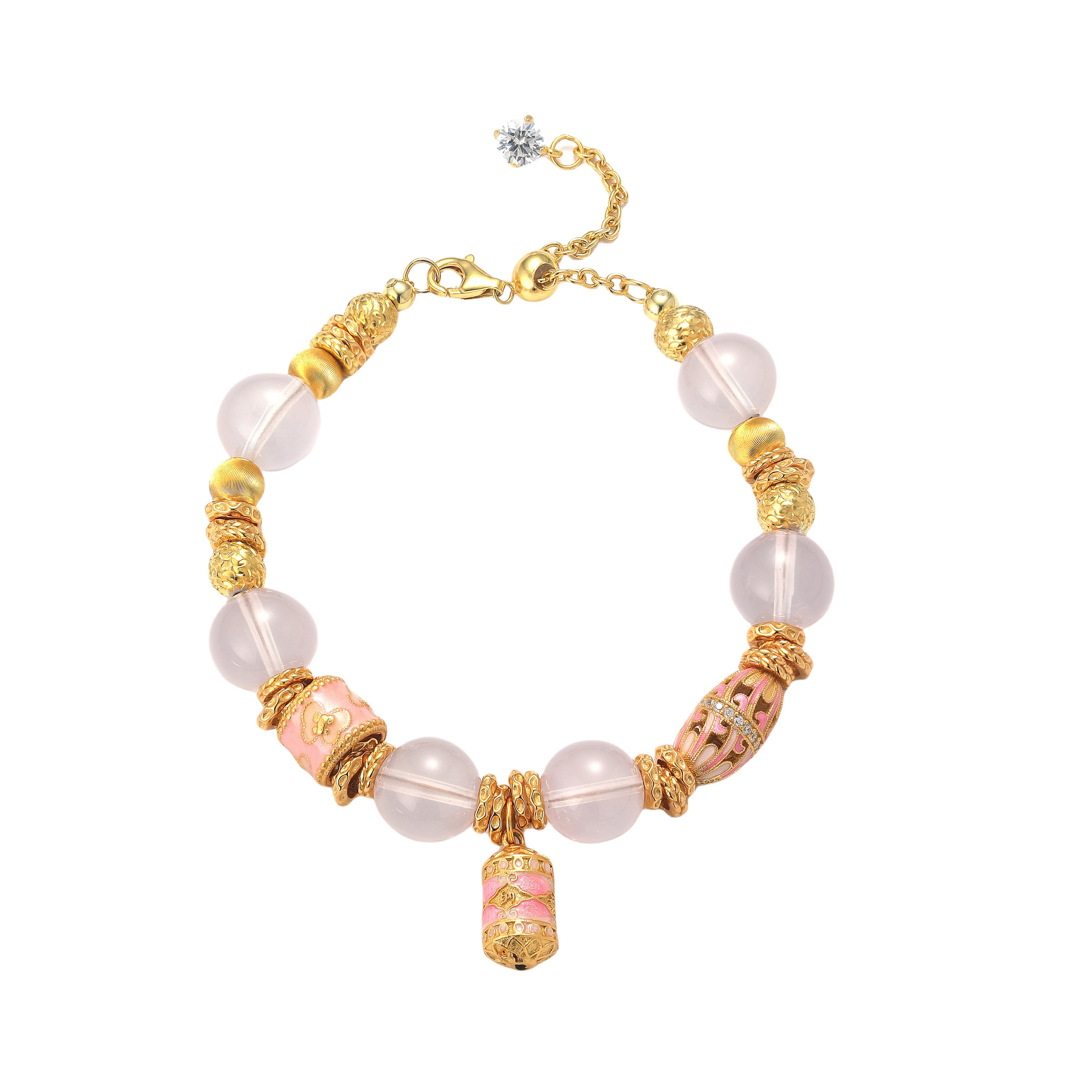 金杰福 珐琅转筒盘缠精致高级天然 粉水晶 手链 女款