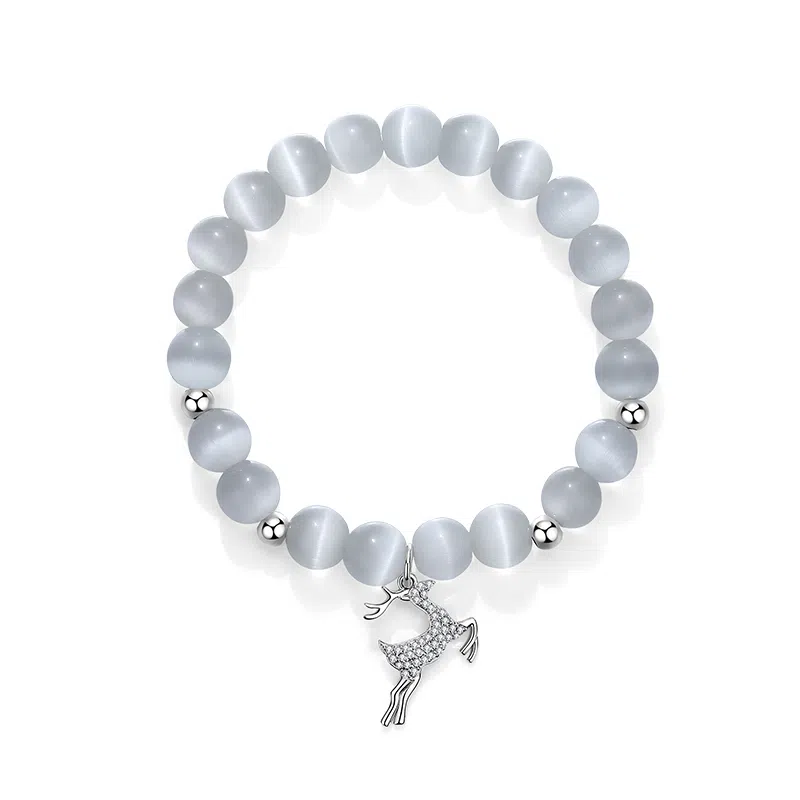 七可 一鹿有你新中式轻奢气质时尚百搭小众设计温柔小清新简约 玻璃猫眼 手串 女款