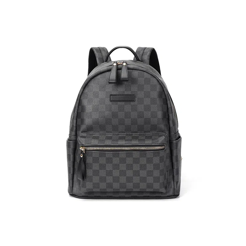 老人头 时尚潮流复古简约百搭轻便 合成革 双肩包 男女同款情侣款 黑色