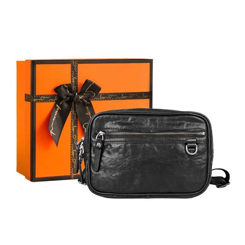 OUBOTE Vintage Leather Shoulder Bag Black