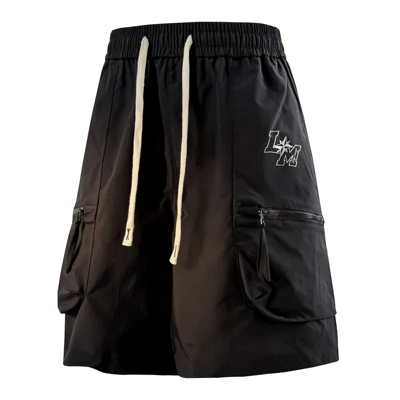 兰缪 美式日系复古透气舒适日常运动高街简约印花基础款设计户外百搭通勤山系宽松清爽潮流柔软垂感直筒纯色系带休闲短裤 男女同款