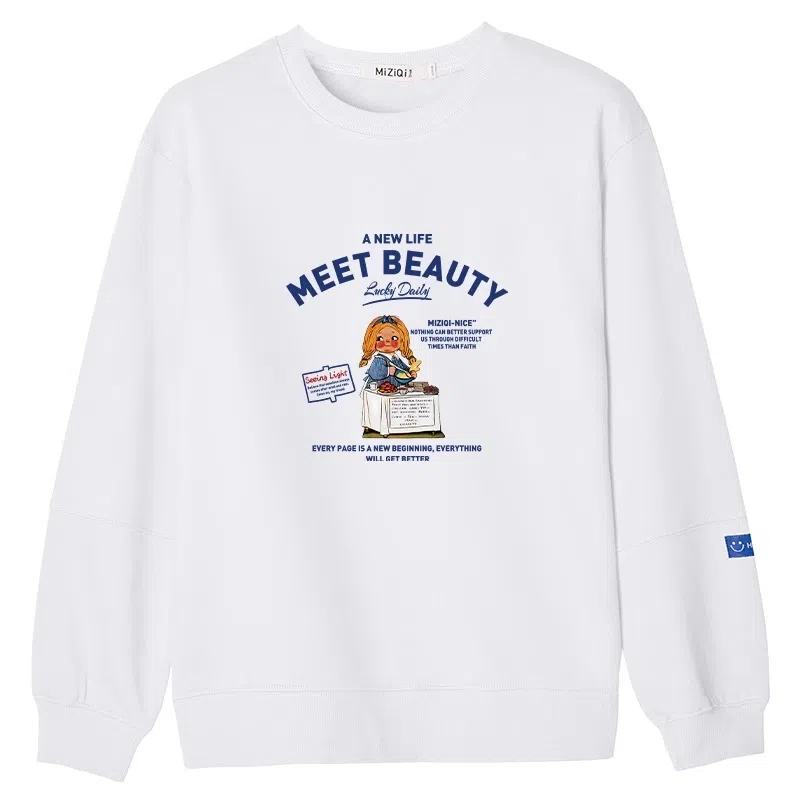 米子旗 圆领套头宽松休闲长袖卫衣 女款