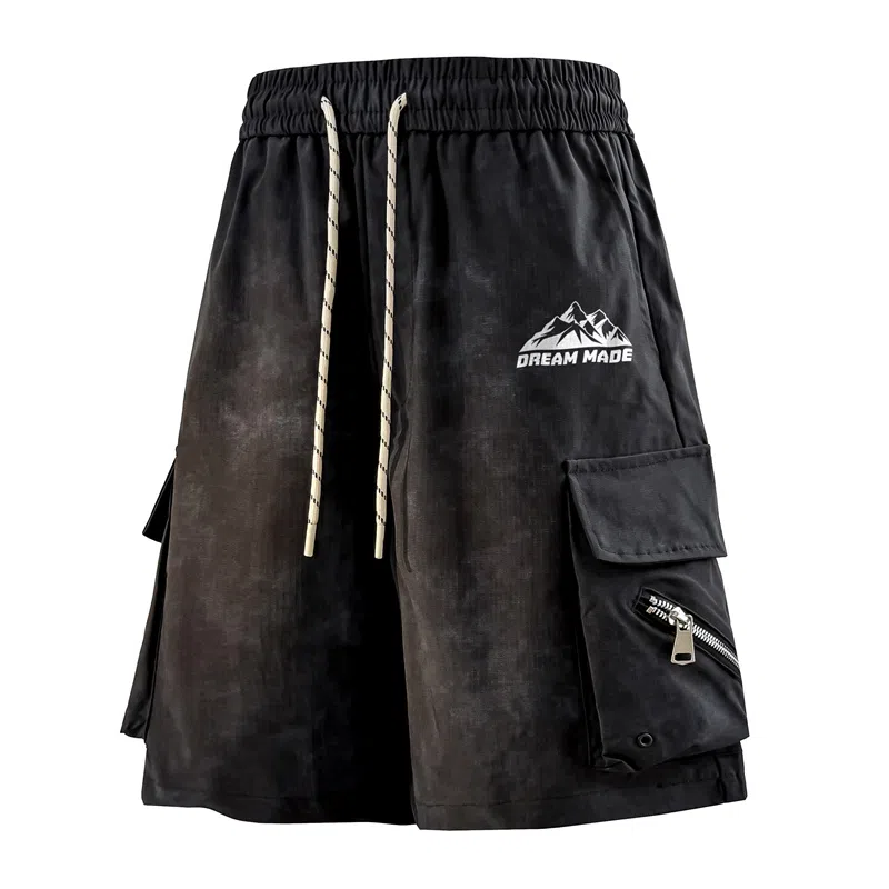 兰缪 美式日系户外日常柔软复古透气舒适运动高街简约基础款设计百搭印花通勤山系宽松清爽潮流垂感直筒系带休闲短裤 男女同款