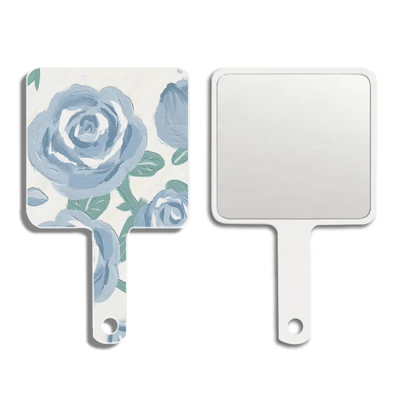 馨枕居 玫瑰花手柄镜可爱镜子随身携带化妆镜手拿镜用宿舍家用桌面镜