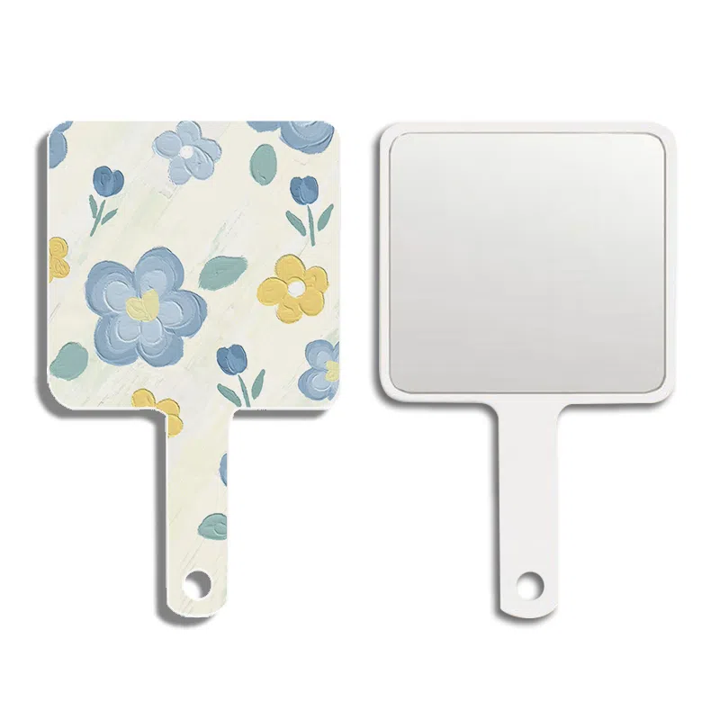 馨枕居 玫瑰花手柄镜可爱镜子随身携带化妆镜手拿镜用宿舍家用桌面镜