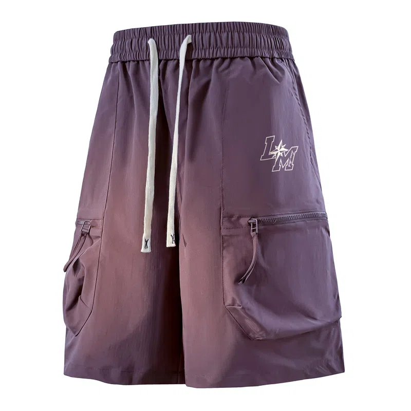 兰缪 美式日系复古透气舒适日常运动高街简约印花基础款设计户外百搭通勤山系宽松清爽潮流柔软垂感直筒纯色系带休闲短裤 男女同款