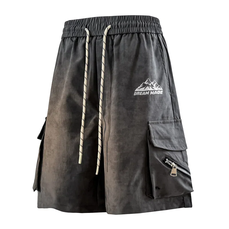 兰缪 美式日系户外日常柔软复古透气舒适运动高街简约基础款设计百搭印花通勤山系宽松清爽潮流垂感直筒系带休闲短裤 男女同款