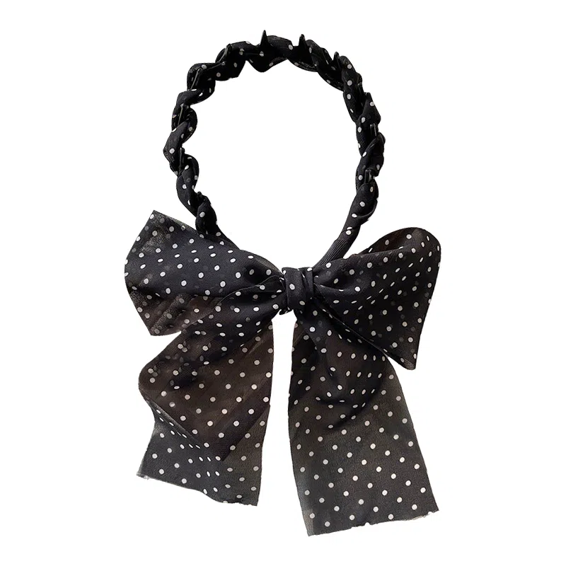 蒙妮 时尚雪纺波点飘带 布艺 发箍 女款