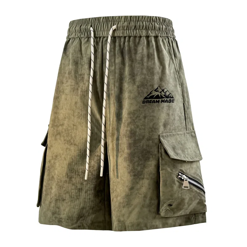 兰缪 美式日系户外日常柔软复古透气舒适运动高街简约基础款设计百搭印花通勤山系宽松清爽潮流垂感直筒系带休闲短裤 男女同款