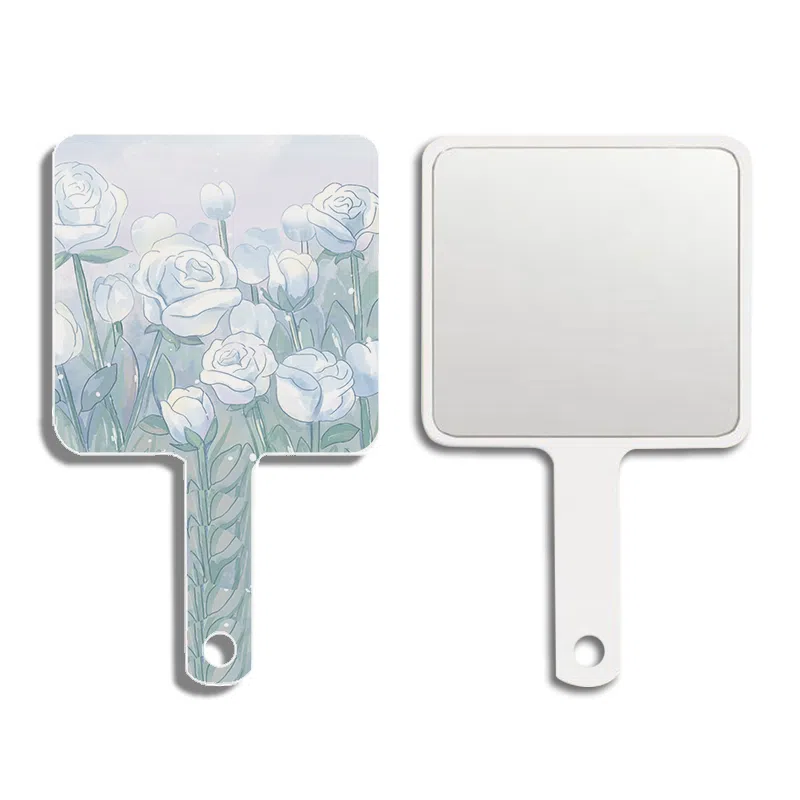 馨枕居 玫瑰花手柄镜可爱镜子随身携带化妆镜手拿镜用宿舍家用桌面镜