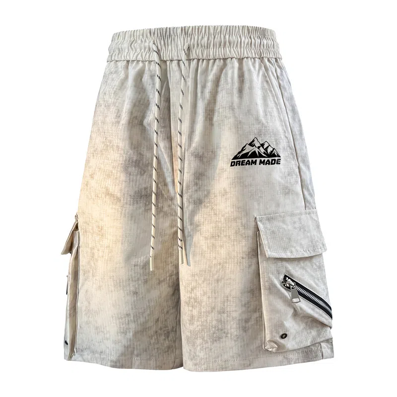 兰缪 美式日系户外日常柔软复古透气舒适运动高街简约基础款设计百搭印花通勤山系宽松清爽潮流垂感直筒系带休闲短裤 男女同款