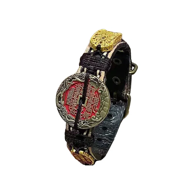 既白南兮 道韵护佑鱼跃龙门山鬼花钱本命道系青年太岁#好运 合金 皮革 手环 男女同款情侣款