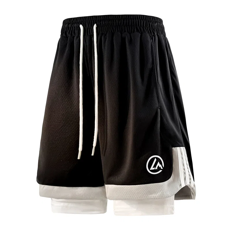 兰缪 美式日系户外日常柔软基础款复古舒适透气运动高街简约印花设计百搭通勤山系宽松清爽潮流垂感直筒纯色系带休闲短裤 男女同款