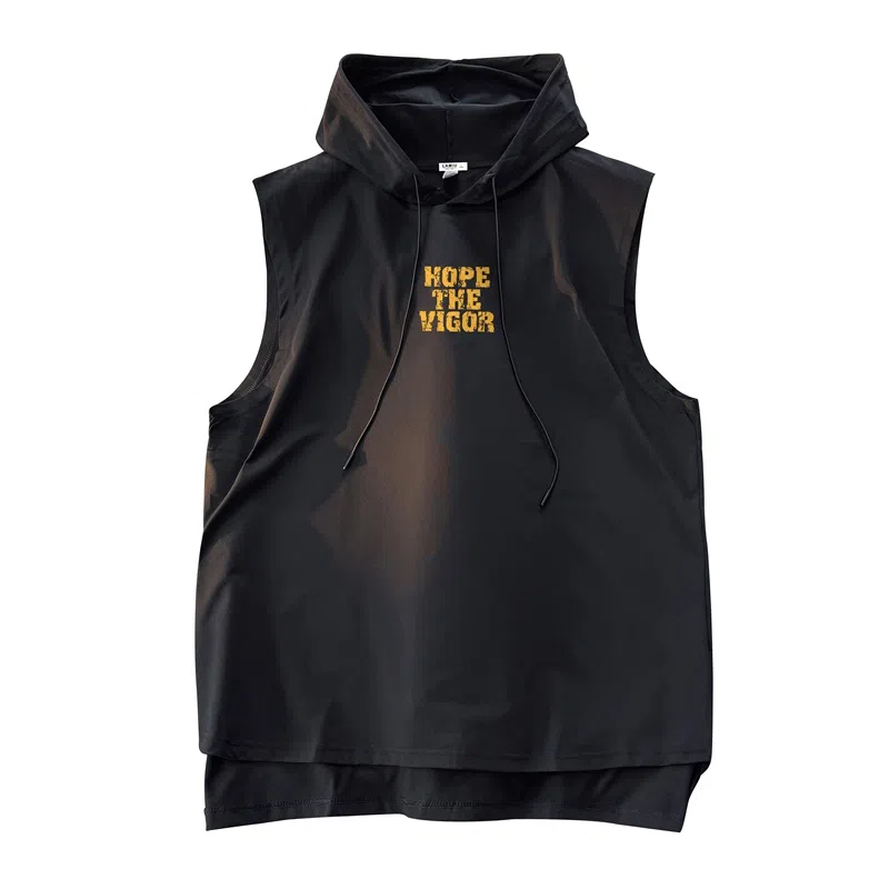 兰缪 美式复古山系户外日常纯色运动高街风通勤宽松休闲潮流亲肤透气连帽舒适无袖背心 男女同款