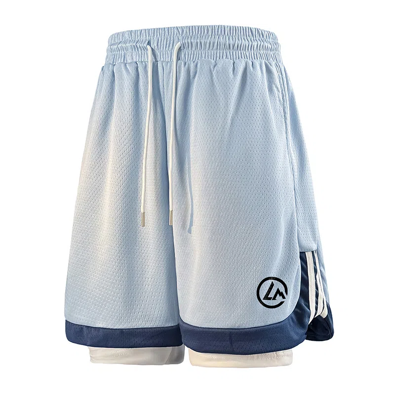兰缪 美式日系户外日常柔软基础款复古舒适透气运动高街简约印花设计百搭通勤山系宽松清爽潮流垂感直筒纯色系带休闲短裤 男女同款