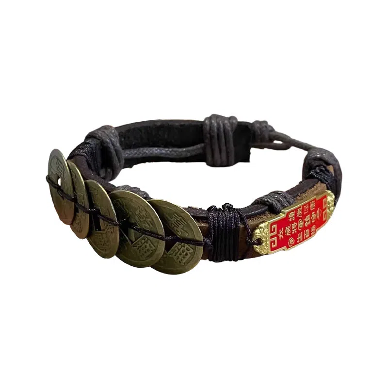 既白南兮 福聚乾坤五帝钱太岁本命年好运道系青年国风新中式文创 合金 手环 男女同款情侣款
