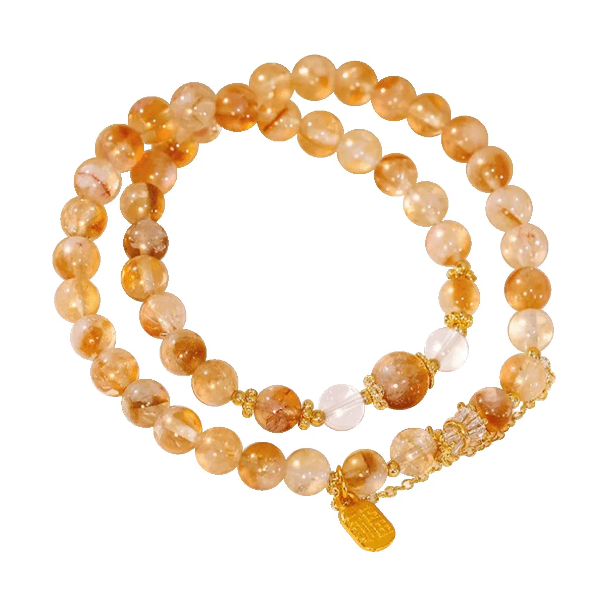 蔻斯琦 【吸金纳福 平安喜乐】新中式福牌多宝 国风富贵如意招财转运文玩增强运势 好运 黄水晶 手串 男女同款情侣款