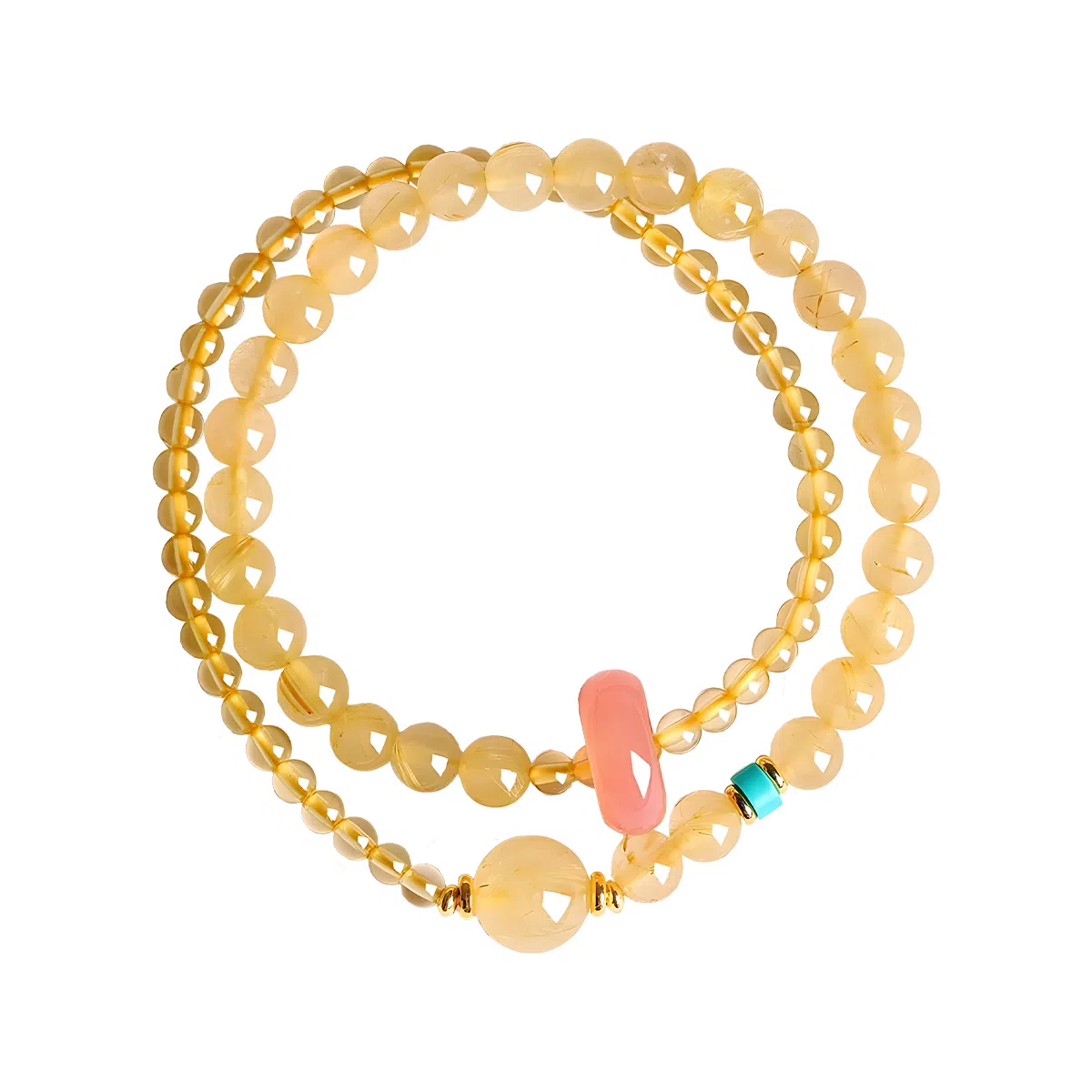 蔻斯琦 【财神庙已过香】时来好运 暴富有钱花 新中式金发晶混搭串珠双圈盘串增强运势招财转运佛珠 好运 黄水晶 手串 男女同款情侣款