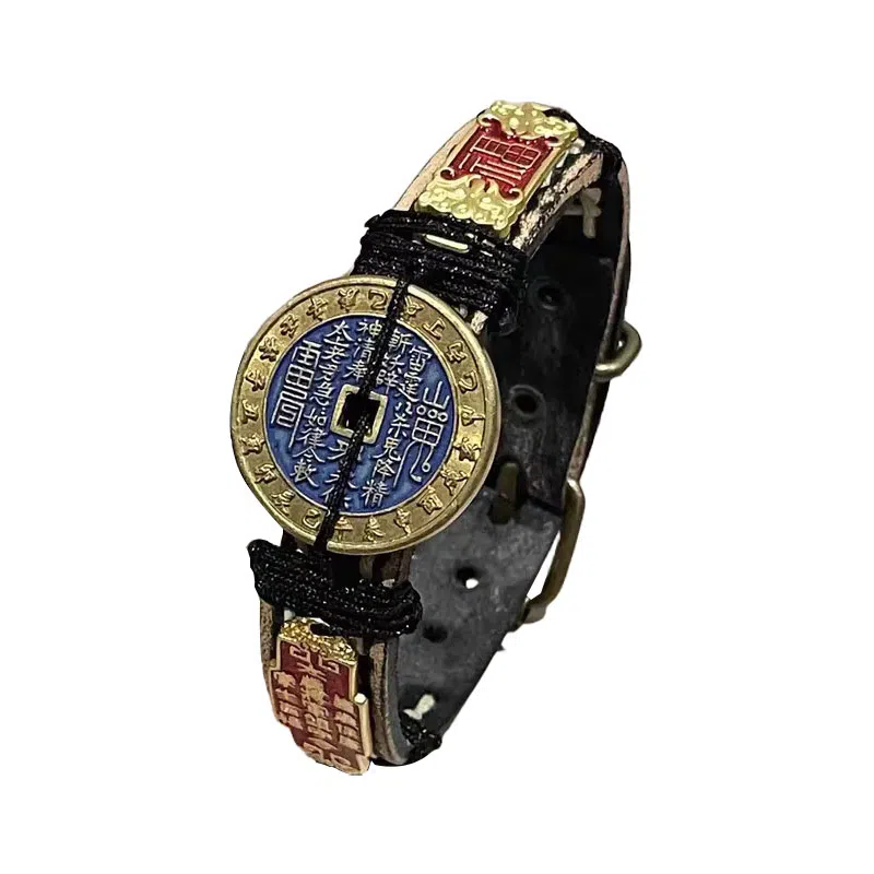 既白南兮 生发财聚山鬼花钱福牌太岁本命年好运道系青年国风新中式文创 合金 手环 男女同款情侣款