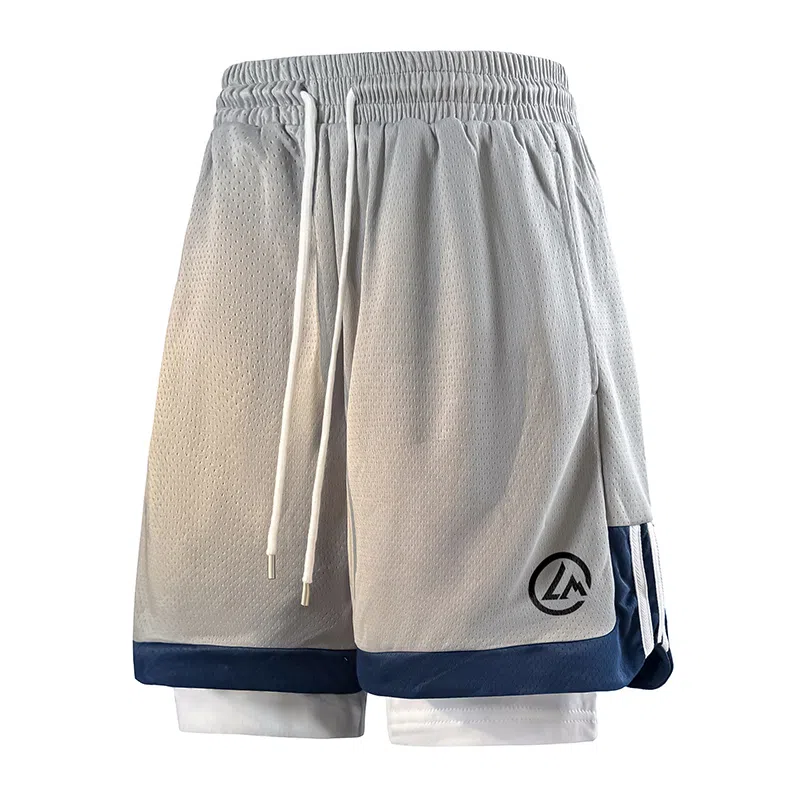 兰缪 美式日系户外日常柔软基础款复古舒适透气运动高街简约印花设计百搭通勤山系宽松清爽潮流垂感直筒纯色系带休闲短裤 男女同款