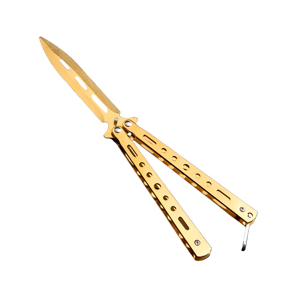 悦米乐 蝴蝶刀折刀不开刃双尖刀 成品模型