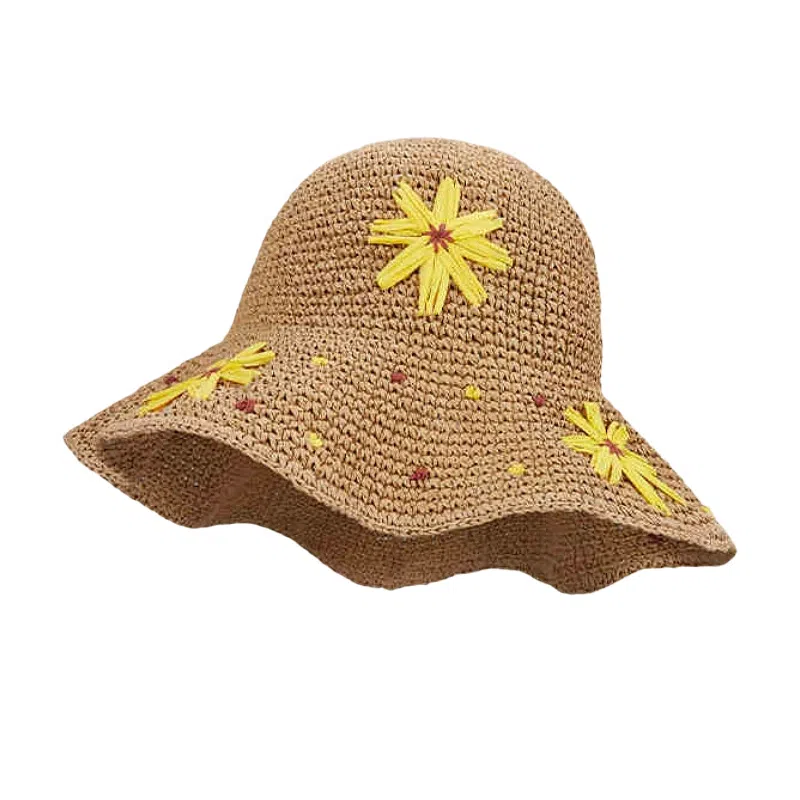 艾佳微 夏季大帽檐小雏菊遮阳防晒草帽海边度假沙滩透气凉帽 草编 渔夫帽 女款