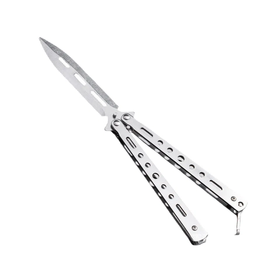 悦米乐 蝴蝶刀折刀不开刃双尖刀 成品模型