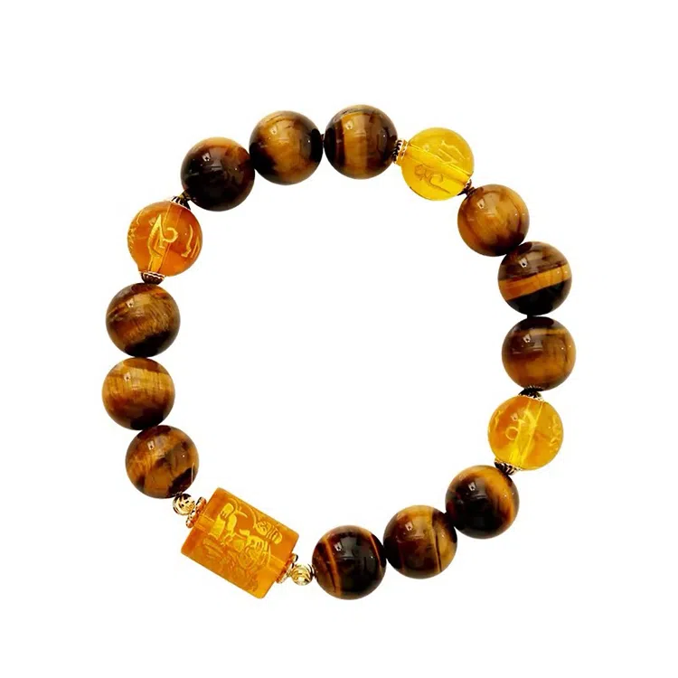 玄唐 天三面財爷国风六字真言处理 虎眼石 手串 男女同款情侣款