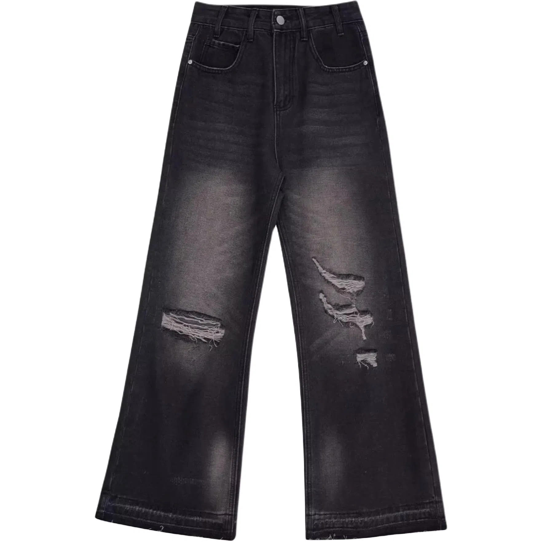 木清清 美式破洞窄版阔腿薄款毛边宽松显瘦直筒裤牛仔裤 女款