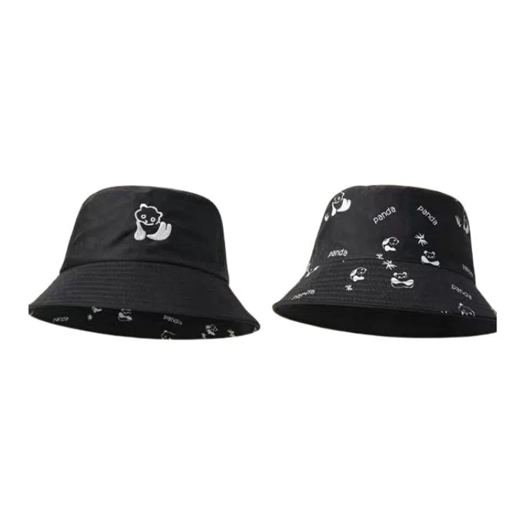 艾佳微 双面可带韩版可爱卡通熊猫夏季户外防晒遮阳太阳 棉 渔夫帽 男女同款情侣款