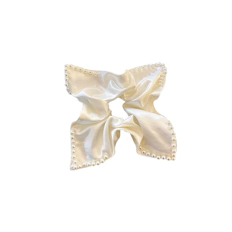 水中玉 白色缎面仿珍珠方巾大肠发圈高级感扎头发橡皮筋发绳头饰 布艺 头绳 女款