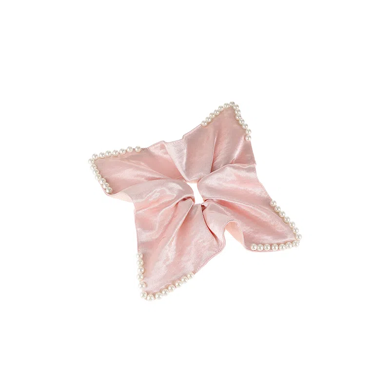 水中玉 白色缎面仿珍珠方巾大肠发圈高级感扎头发橡皮筋发绳头饰 布艺 头绳 女款