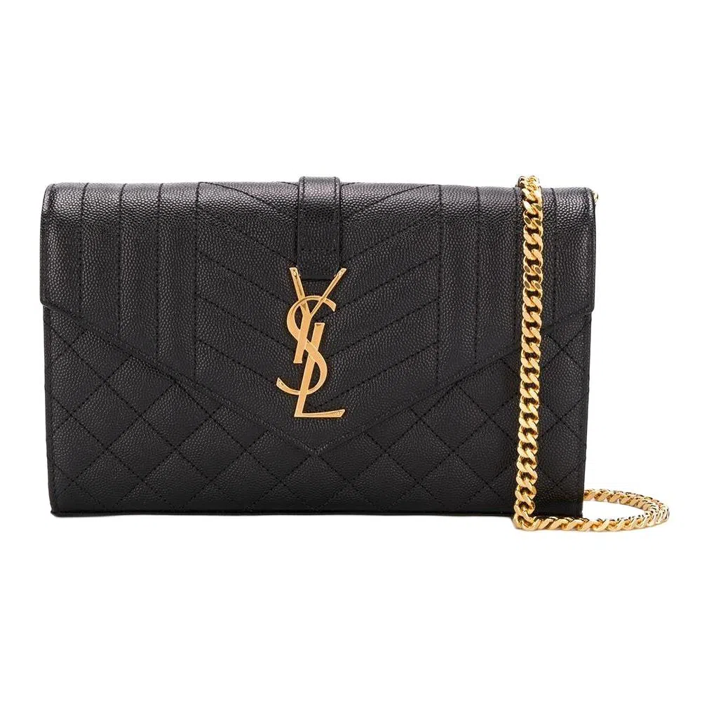 Saint Laurent YSL Monogram Quilted Leather Wallet Crossbody Bag Black