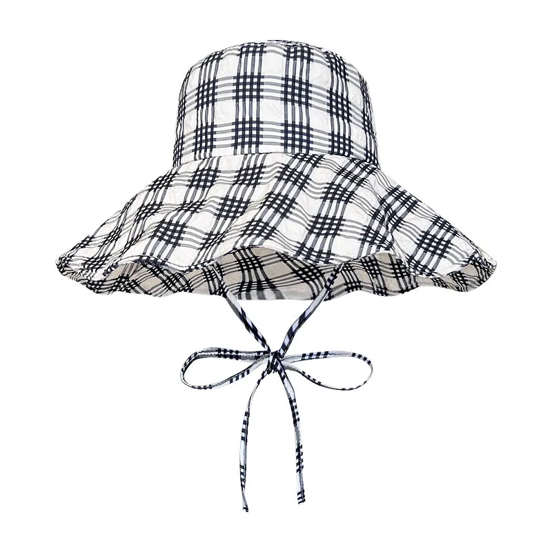 艾佳微 韩系 格纹夏季百搭可折叠遮脸显脸小大檐潮 棉 渔夫帽 男女同款情侣款