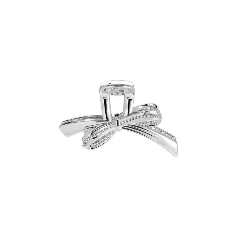 芒果饰品 韩系冷淡风银色水钻蝴蝶结 亚克力 发夹 女款