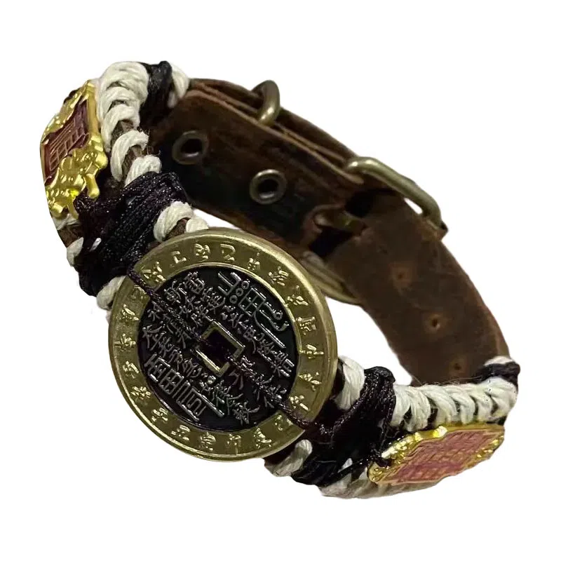 既白南兮 玄炁凝幽山鬼花钱福牌太岁好运道系青年国风新中式文创 铜 手环 男女同款情侣款