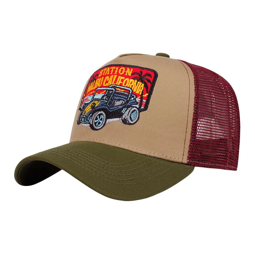 山一丸 美式复古卡通老鹰刺绣网格休闲遮阳透 棉 鸭舌帽 男女同款情侣款