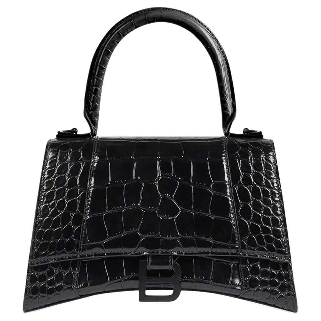 Balenciaga Hourglass Black Croc-Embossed Mini Bag
