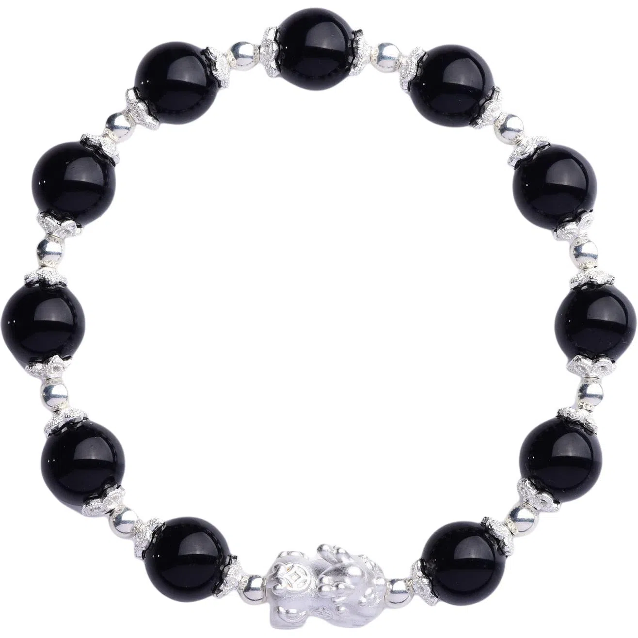 千叶珠宝 貔貅招财吞金兽转运珠新中式复古 黑曜石 手串 男女同款情侣款