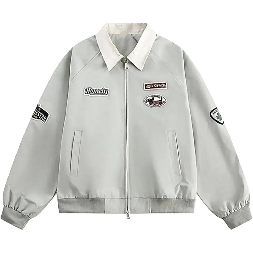 木清清 美式翻领宽松休闲百搭学院风夹克外套 女款