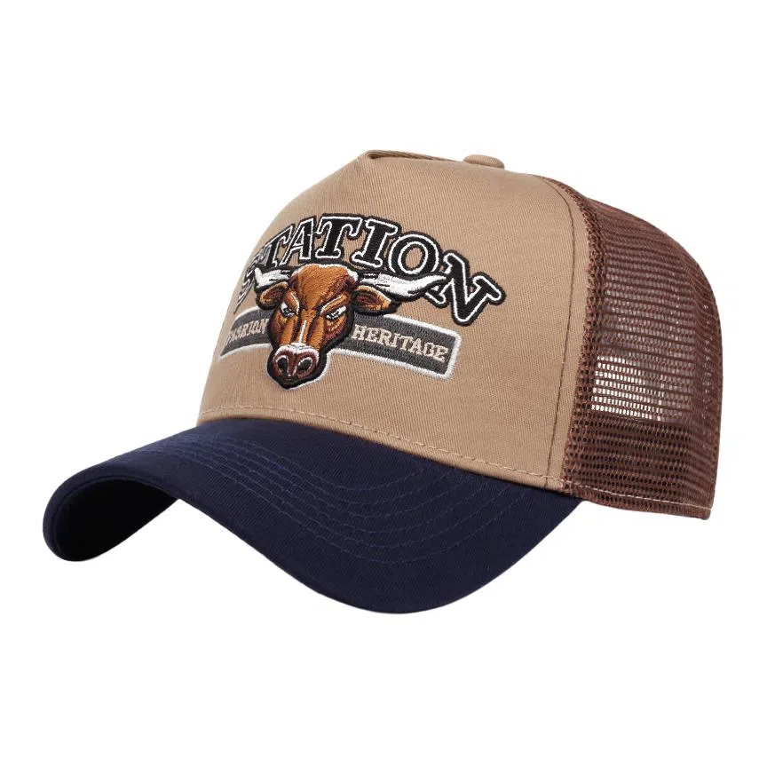 山一丸 美式复古牛头欧美嘻哈网眼透气遮阳 棉 鸭舌帽 男女同款情侣款