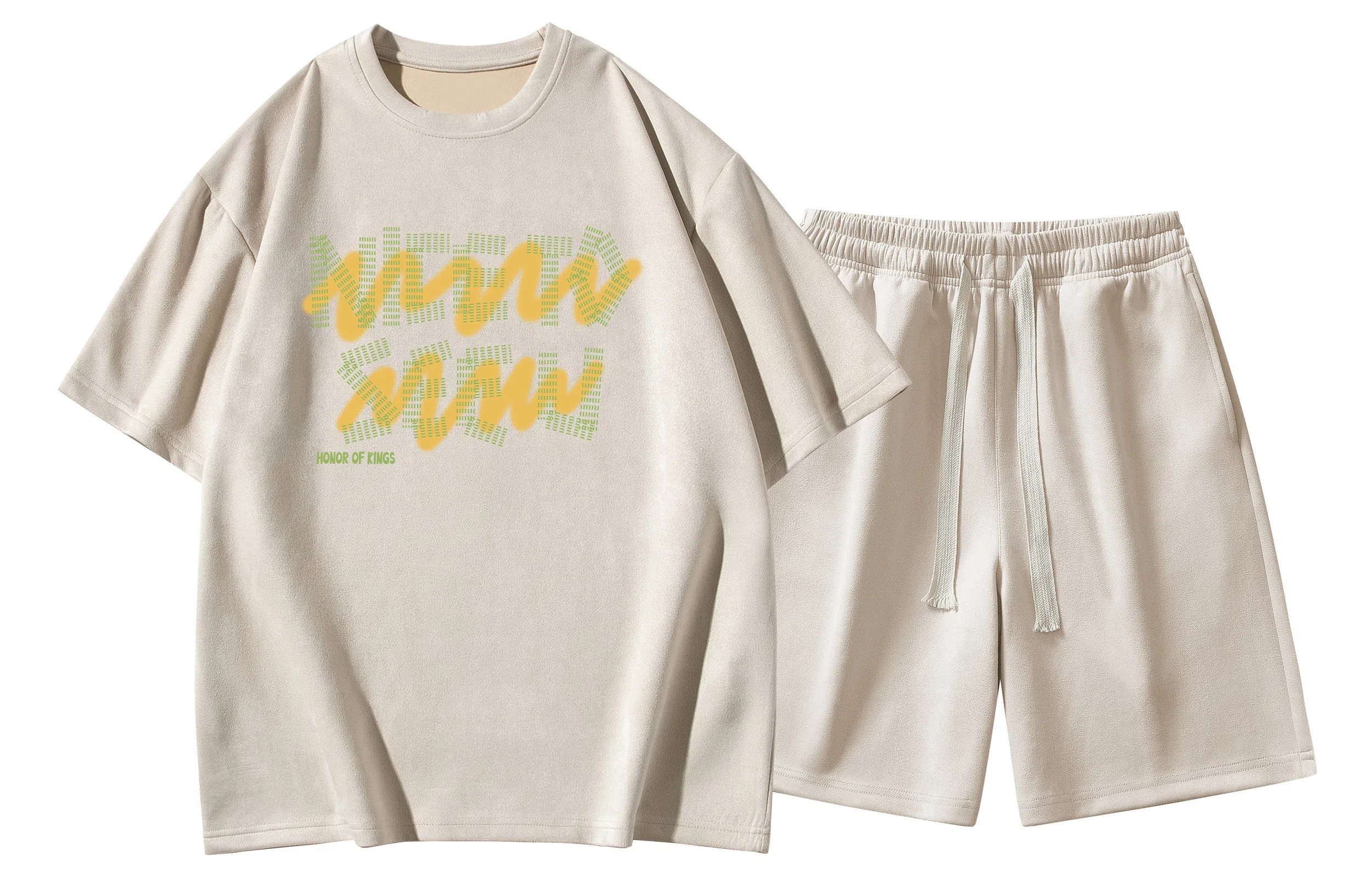 王者荣耀 美式麂皮绒创意字母上衣五分抽绳短裤两件套宽松舒适透气亲肤高街痞帅少年感无性别时尚百搭休闲运动套装 男女同款