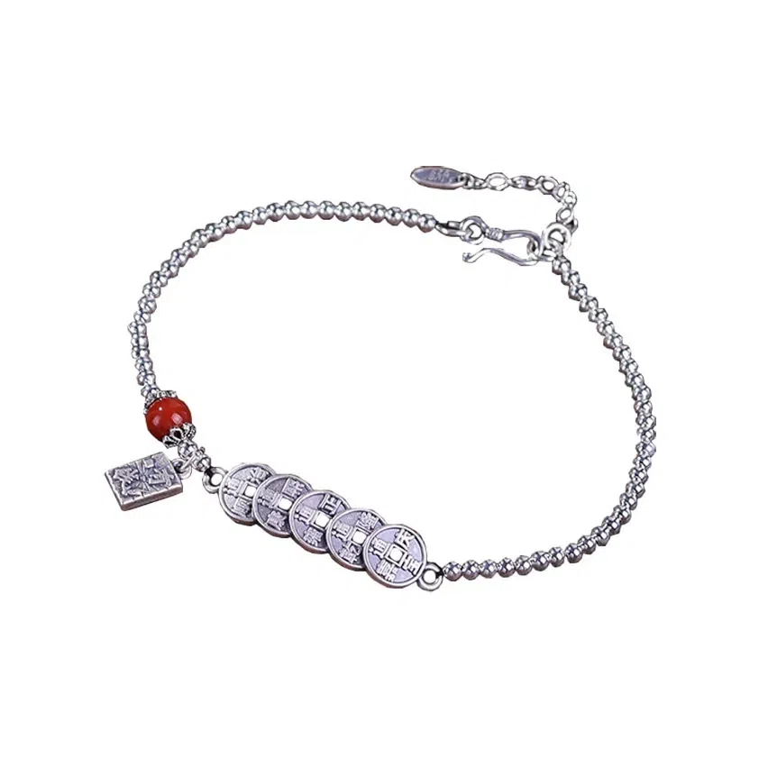 【步步生财】 色菲尔 新中式国潮国风复古五帝钱本命年招财首饰品#好运 合金 脚链 女款