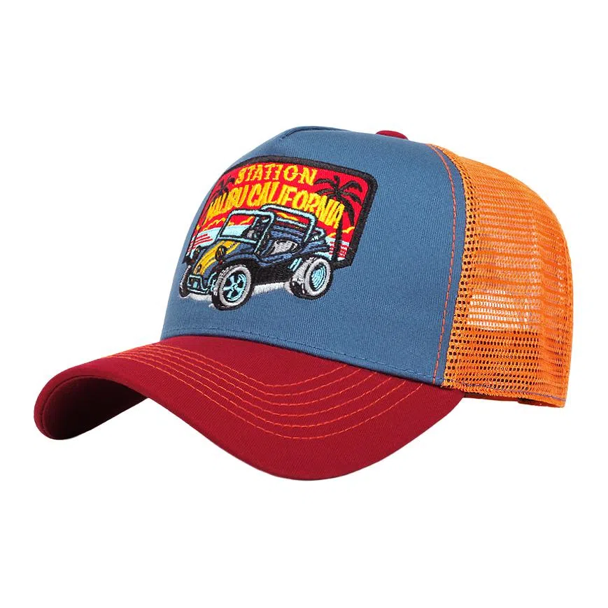 山一丸 美式复古卡通老鹰刺绣网格休闲遮阳透 棉 鸭舌帽 男女同款情侣款