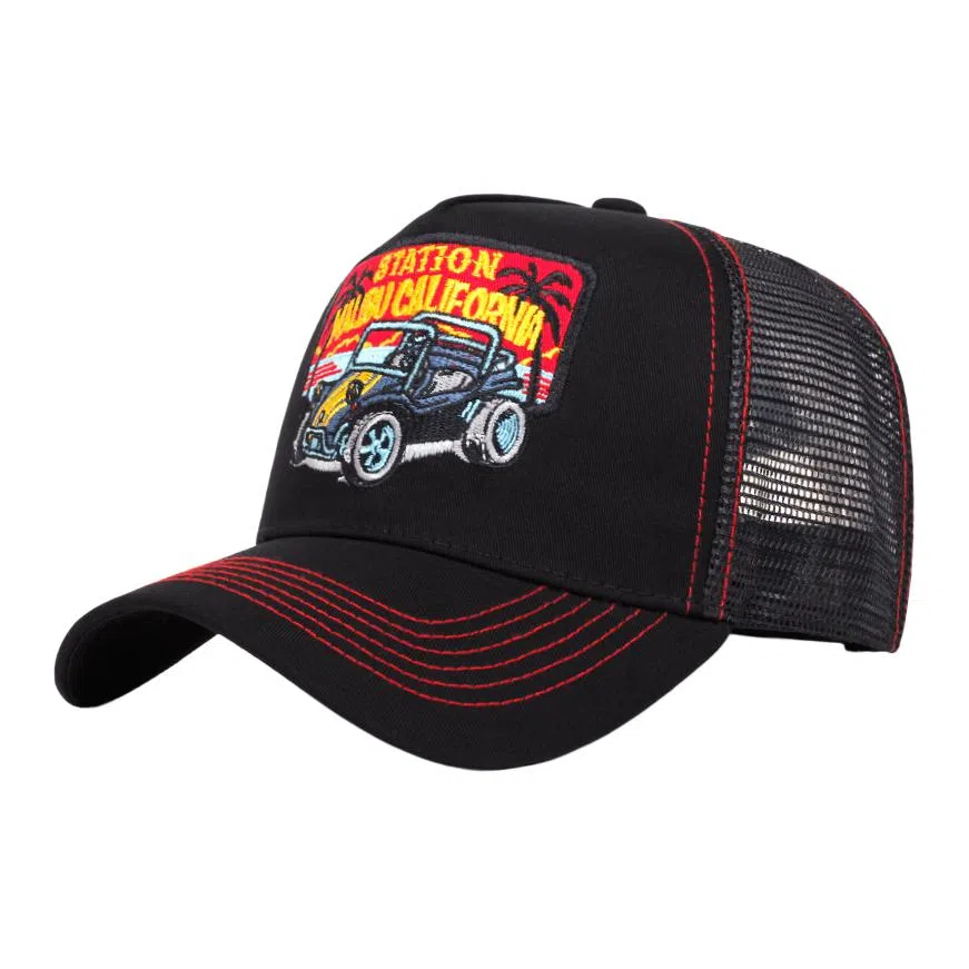 山一丸 美式复古卡通老鹰刺绣网格休闲遮阳透 棉 鸭舌帽 男女同款情侣款