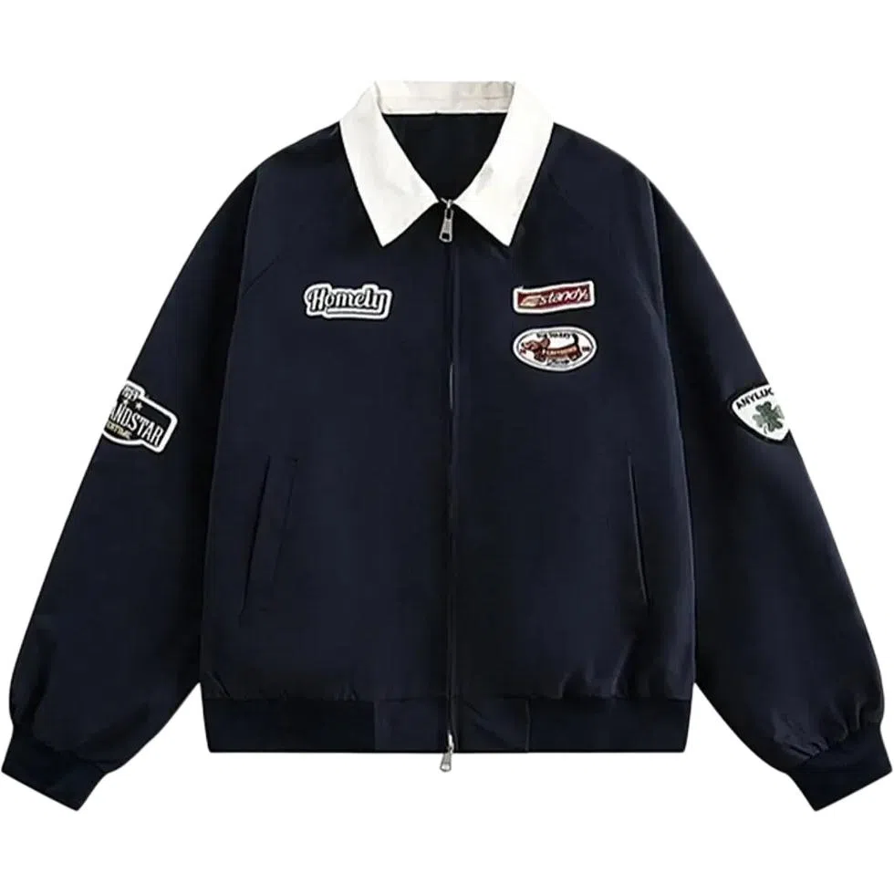 木清清 美式翻领宽松休闲百搭学院风夹克外套 女款