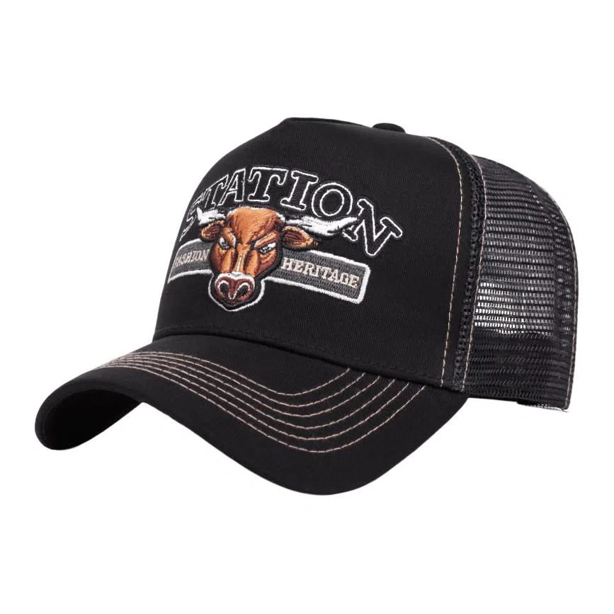 山一丸 美式复古牛头欧美嘻哈网眼透气遮阳 棉 鸭舌帽 男女同款情侣款